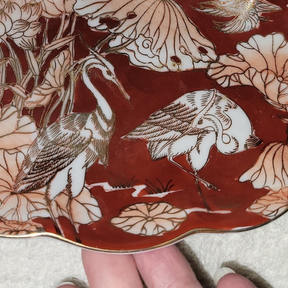 Vintage H.F.P. TOYO Handpainted Oval Dish Made in Macau Floral & Birds - Picture 5 of 5